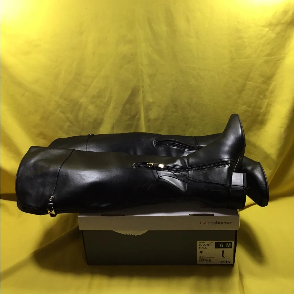 Liz Claiborne Black Over-the-Knee Boots with Side Zip SZ 6 NWT